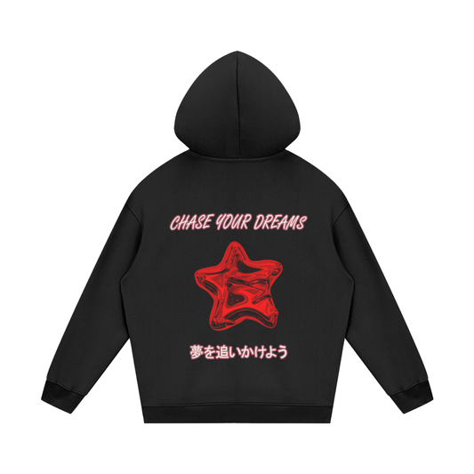 Normal sized hoodie with Red "Chase your dreams" design