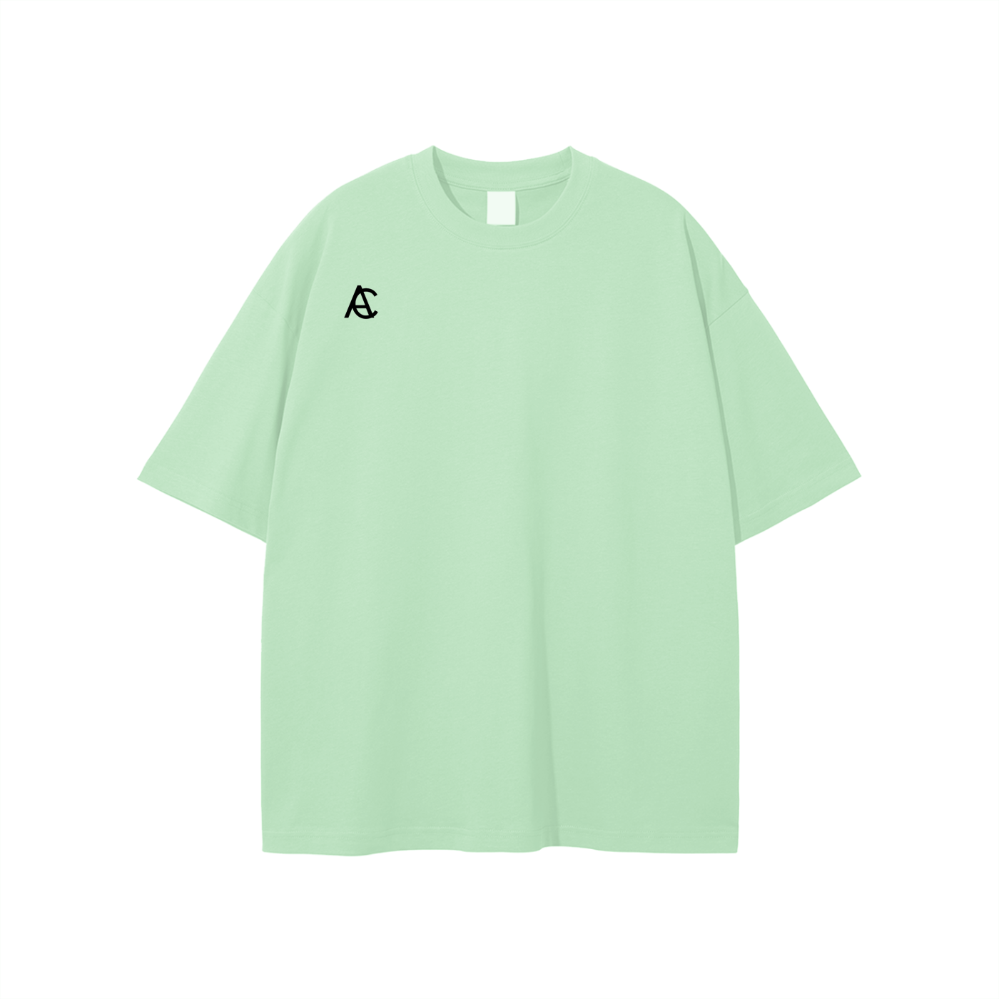 light colored classic tee with black logo