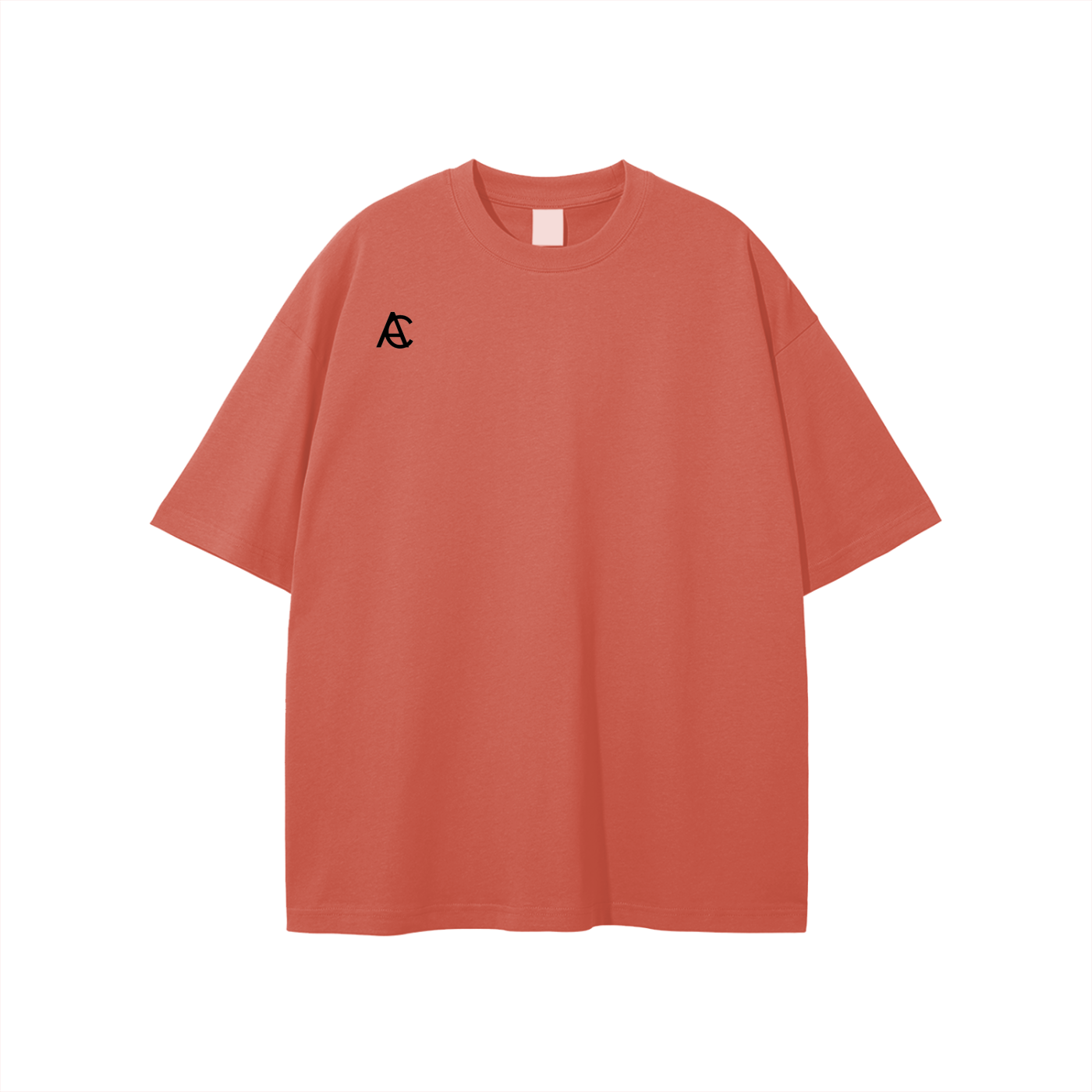 light colored classic tee with black logo