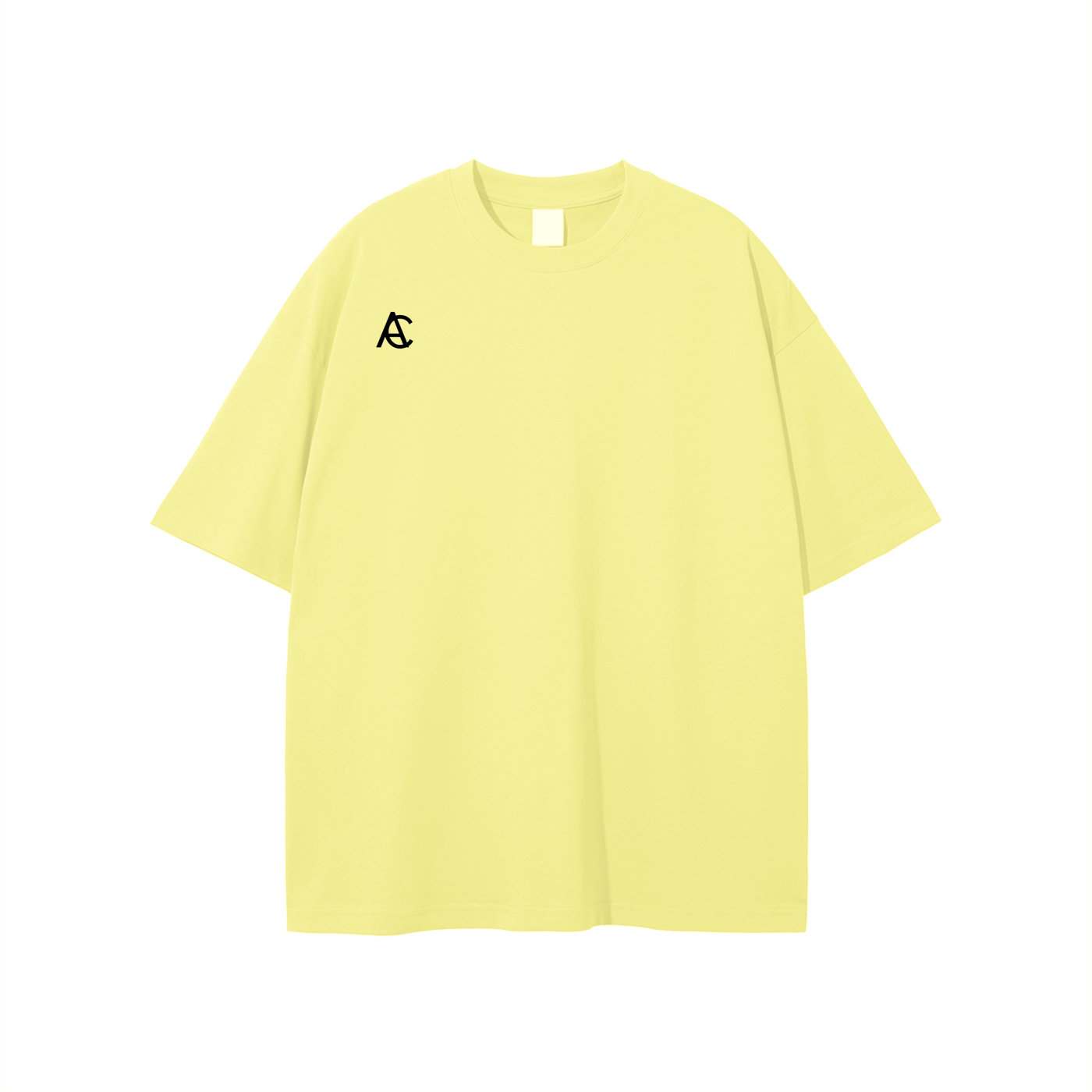 light colored classic tee with black logo