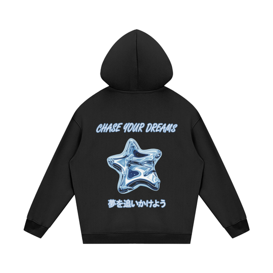 Normal sized hoodie with Blue "Chase your dreams" design