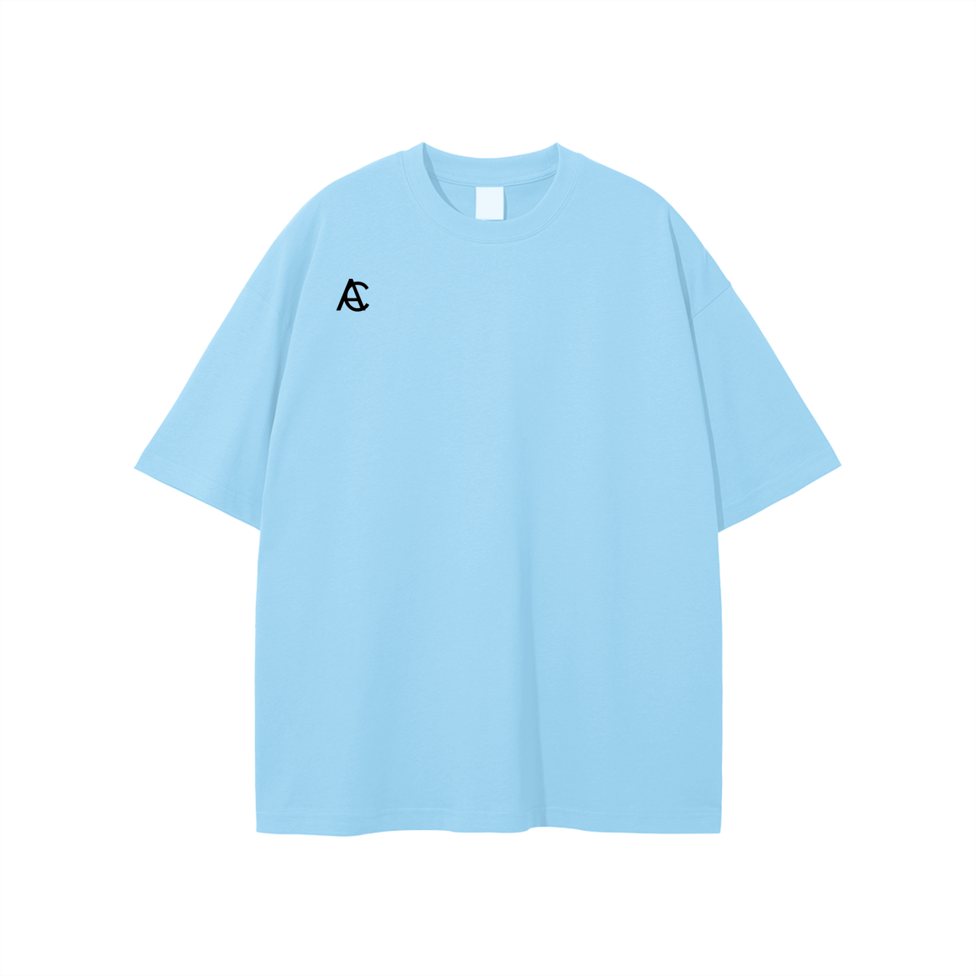 light colored classic tee with black logo